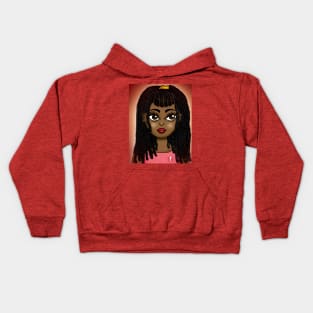 brown skin girl digital art with braids Kids Hoodie